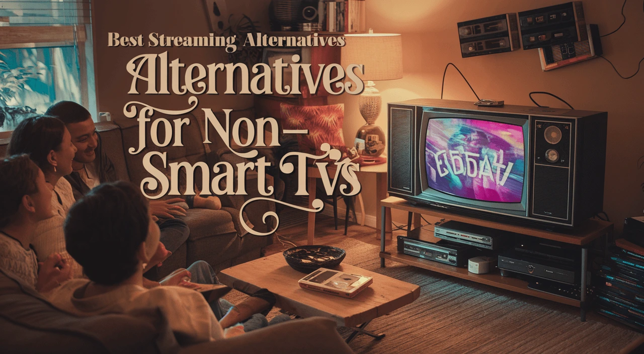 People watching a retro television in a cozy living room, exploring the top alternatives for non-smart TVs